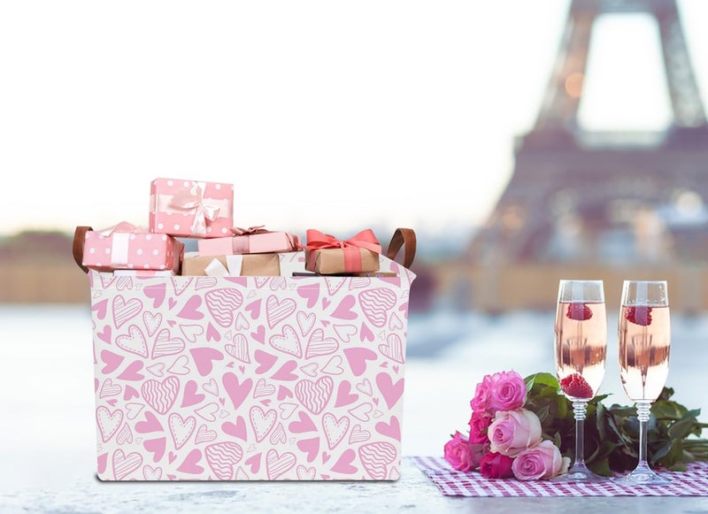 NTAOHAMPER Rectangular Pink Basket Empty, Fabric Storage Basket with Handles, Books Box,Lovely Storage Bin,Room Decor,Gift Basket for Girls(Pink Heart) - Image 3
